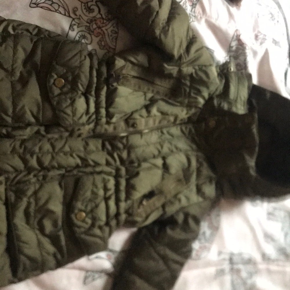 Army green girl coat